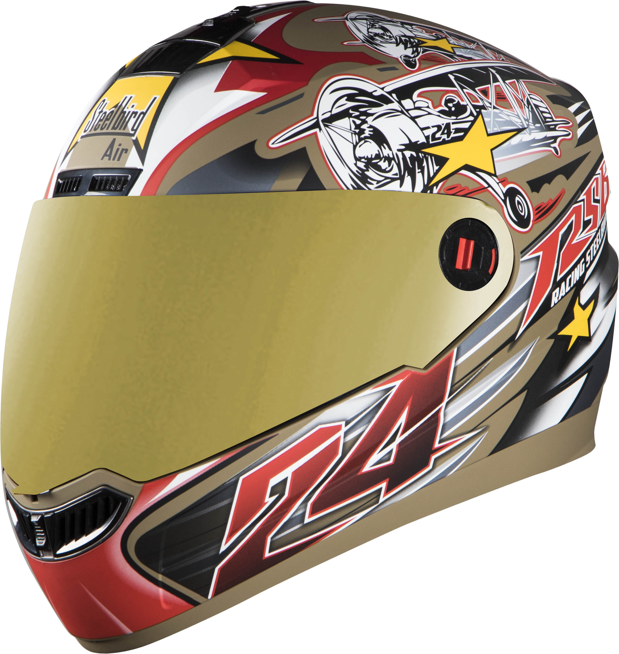 SBA-1 Hovering Glossy Desert Storm With Red ( Fitted With Clear Visor Extra Gold Chrome Visor Free)